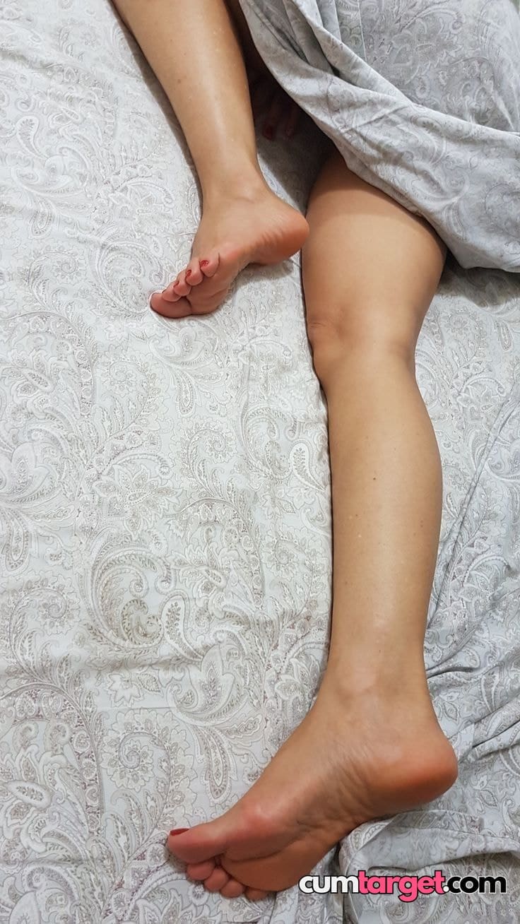 Cum On Relaxed Legs on Bed