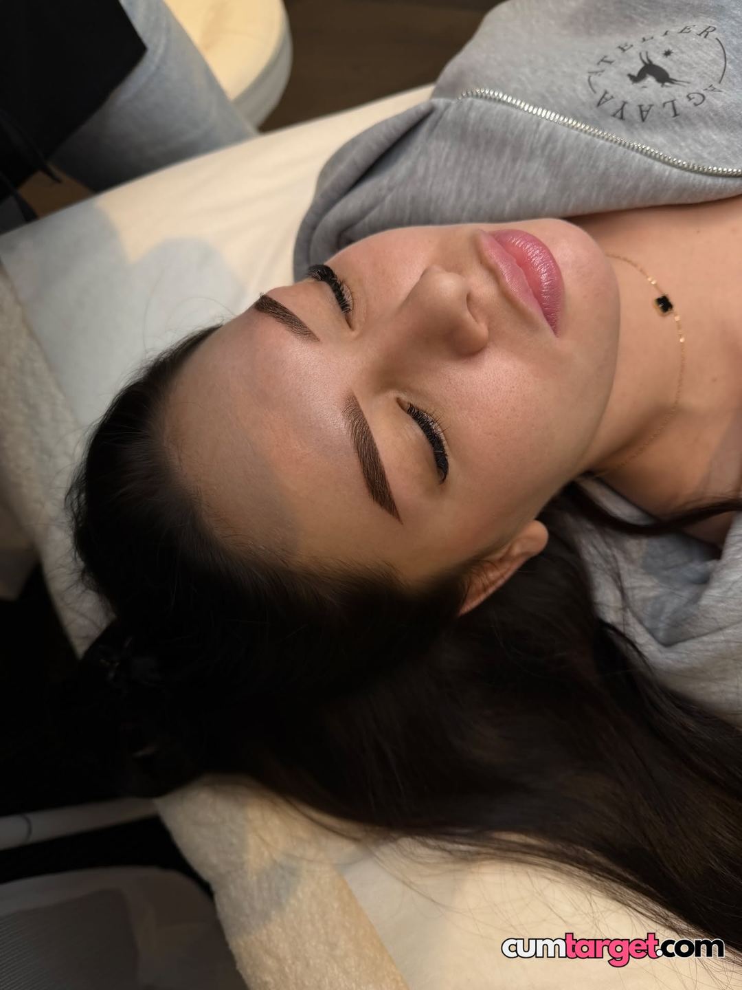 Cum Target Relaxing Woman with Closed Eyes