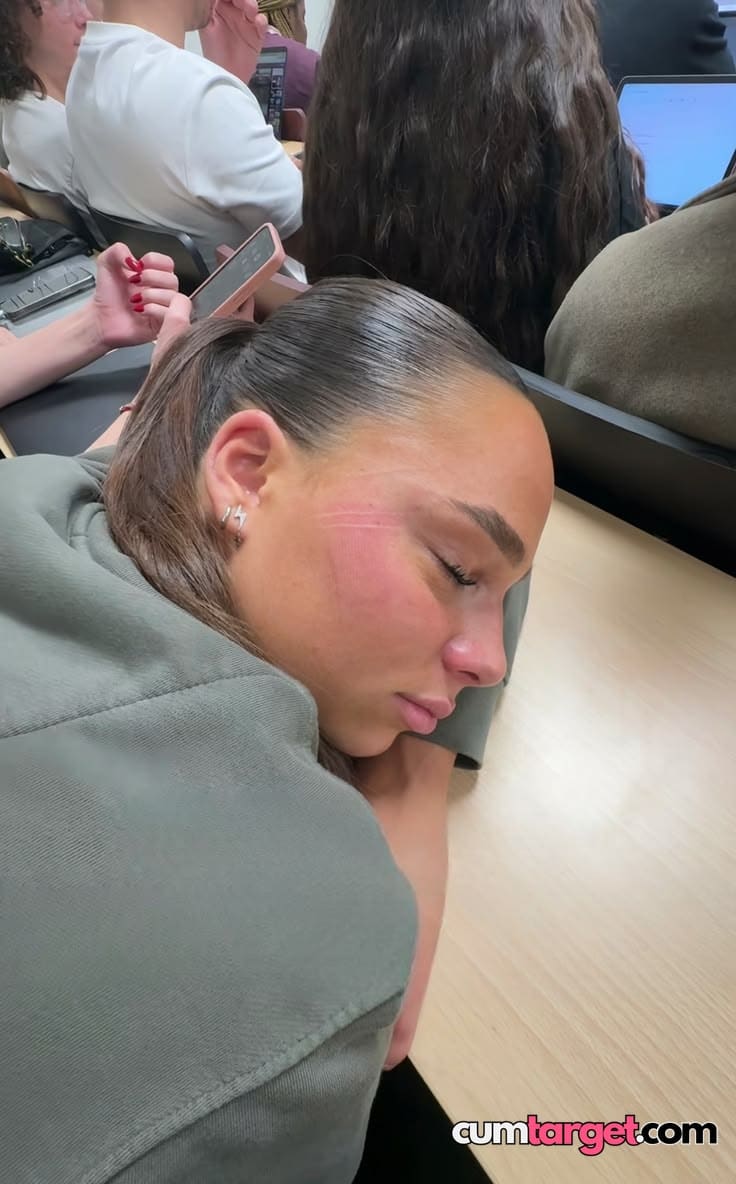 Cum On Woman Sleeping in Classroom