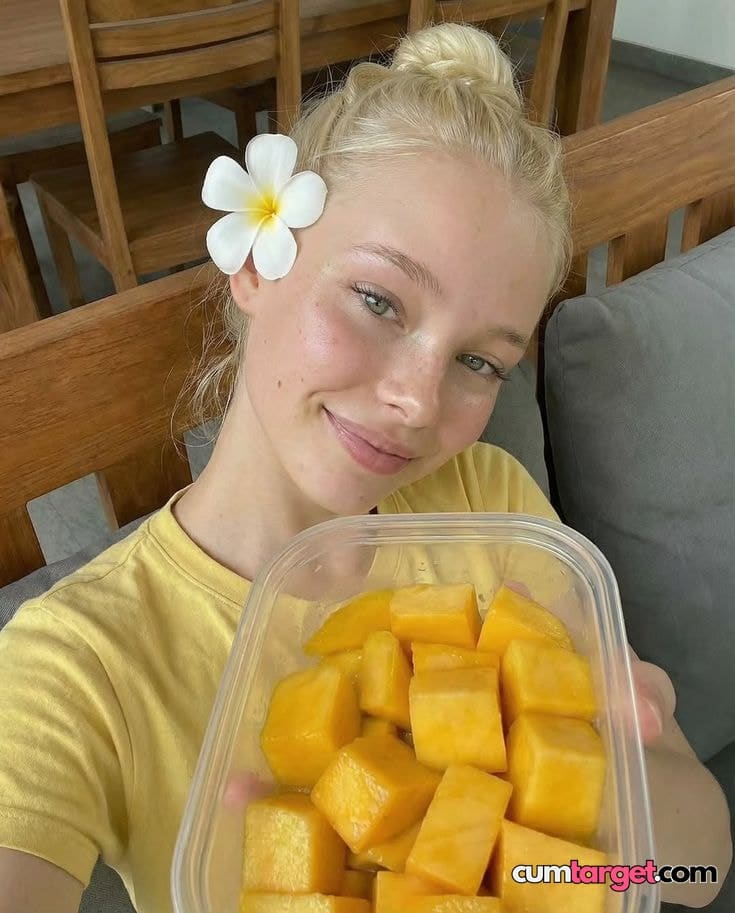 Waiting for Cum Smiling Woman with Fruit