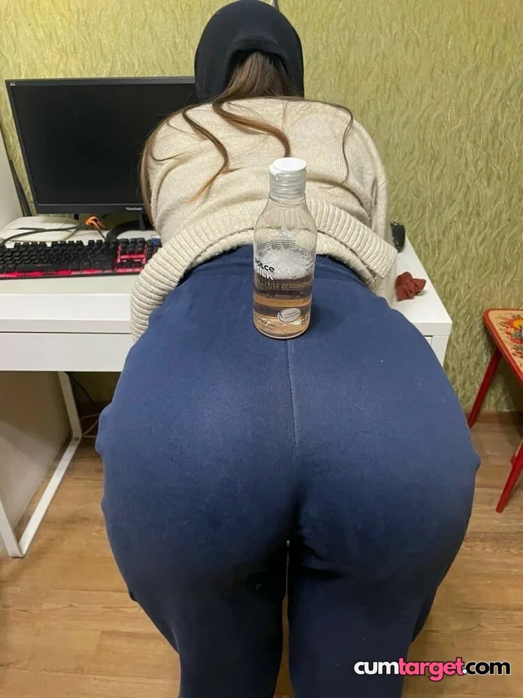 Waiting for Cum Bottle Balanced on Bent Woman