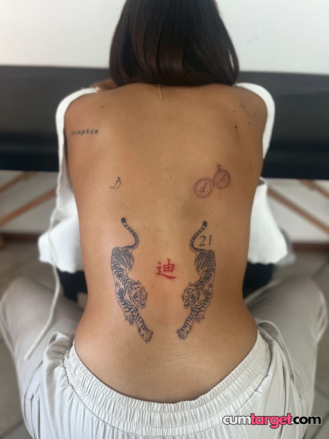 Cum On Tattooed Back with White Pants