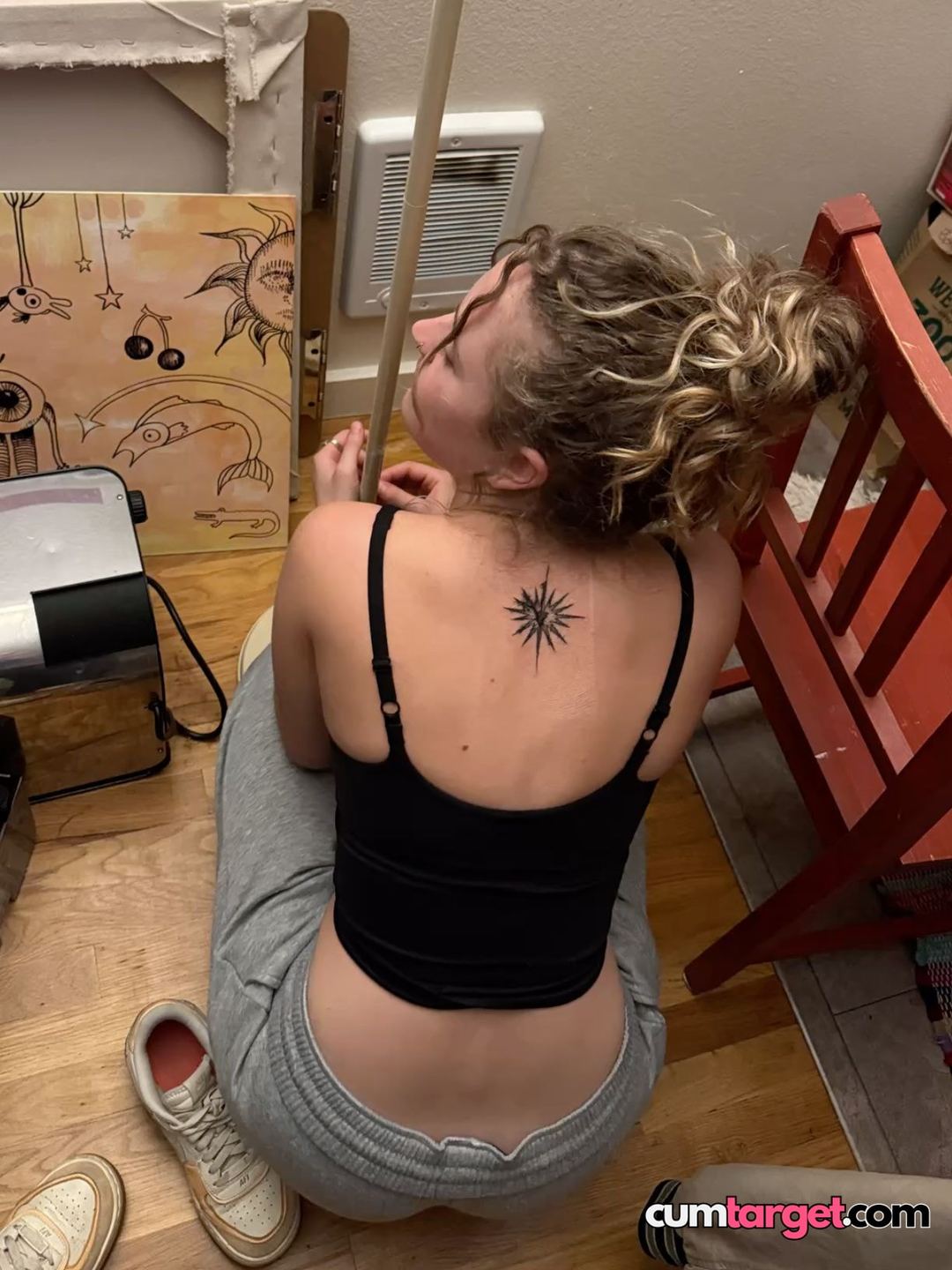 Cum Target Woman Sitting on Floor