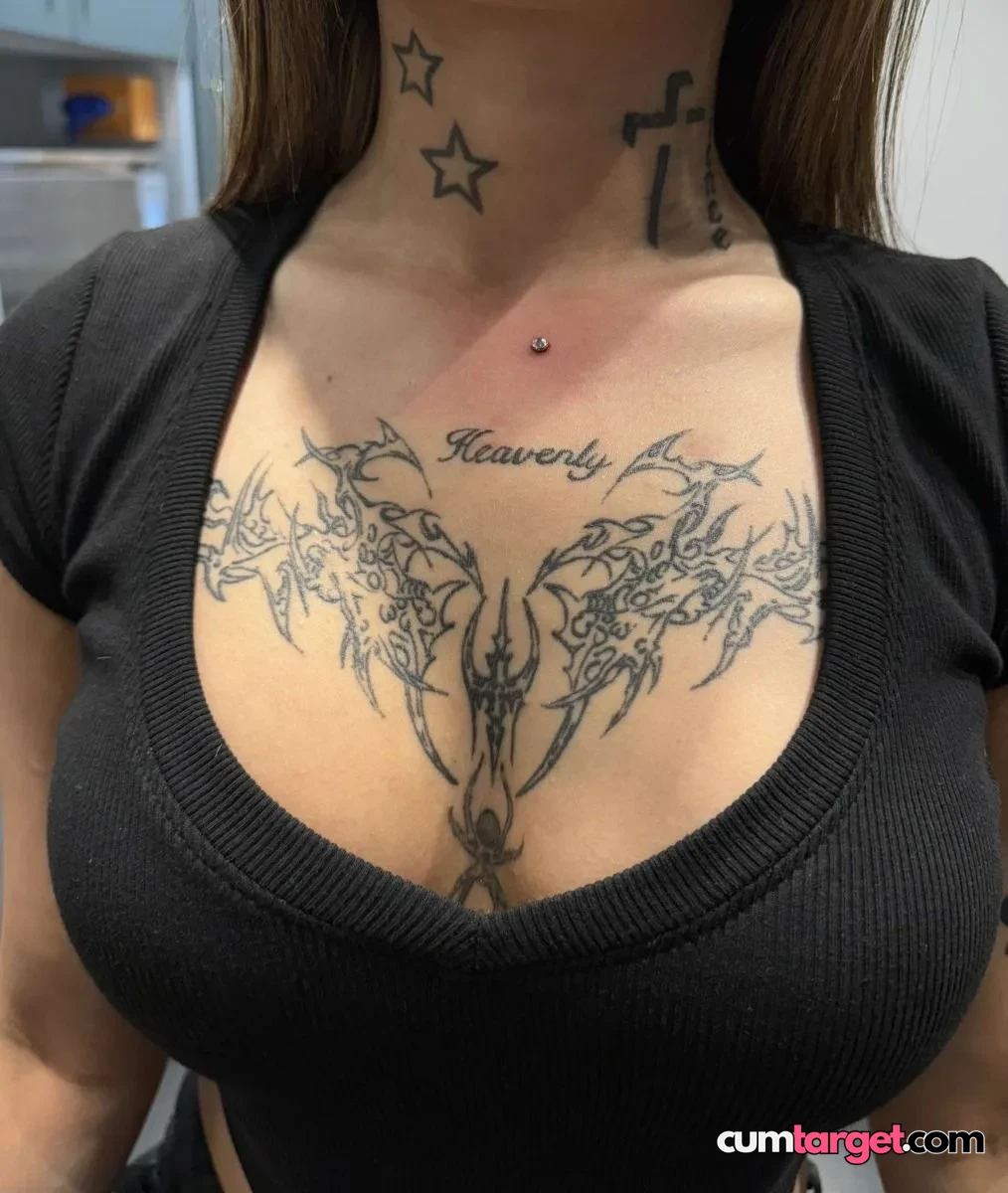 Waiting for Cum Tattooed Chest with Piercing