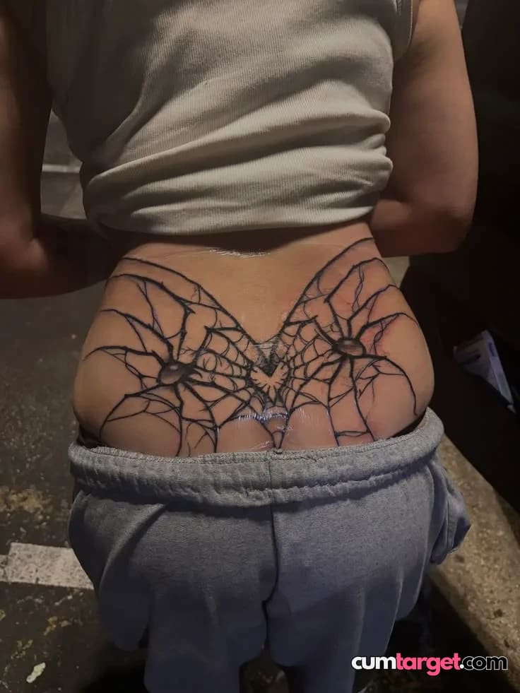 Cum Target Spider Web Lower Back Tattoo