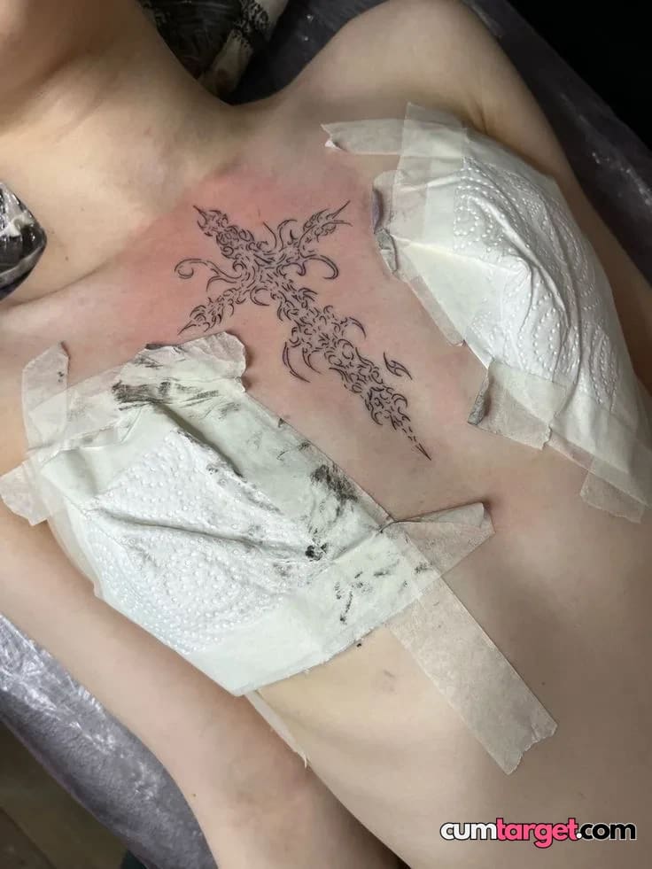 Waiting for Cum Fresh Chest Tattoo