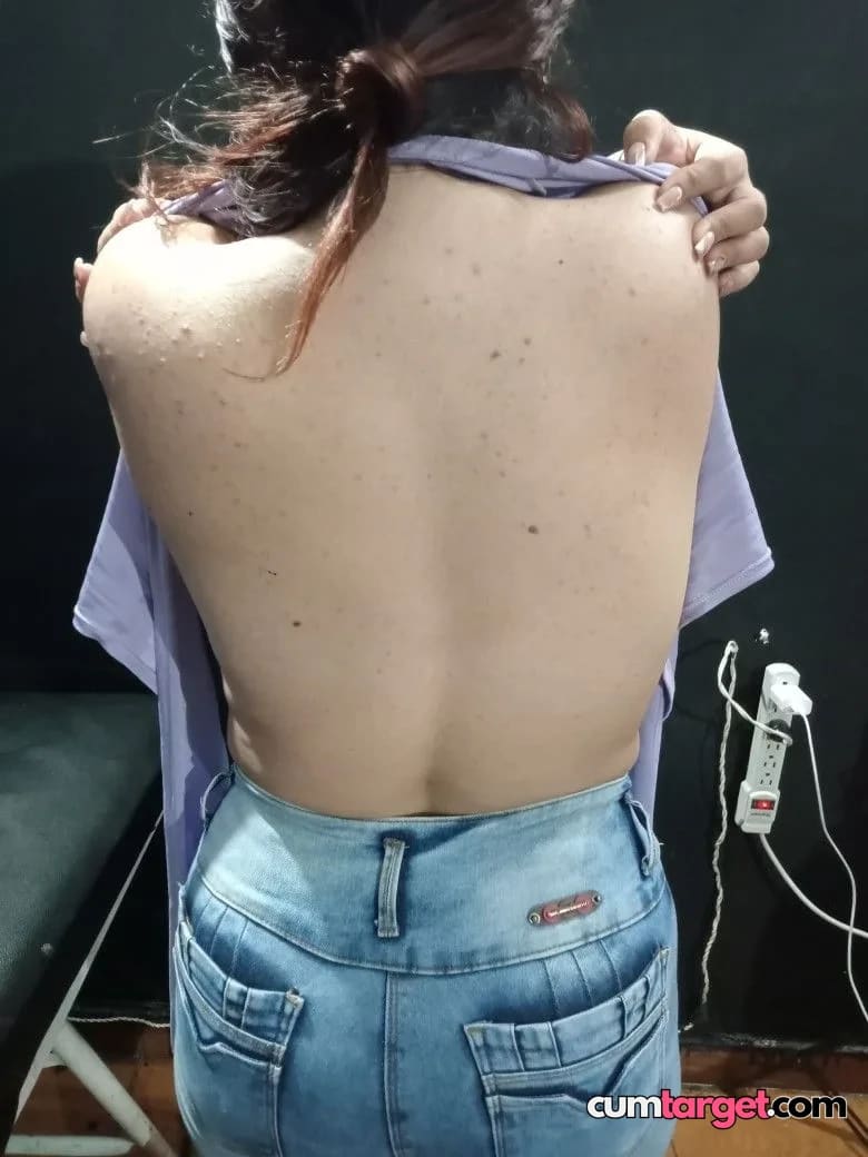 Cum On Woman Lifting Shirt Showing Back