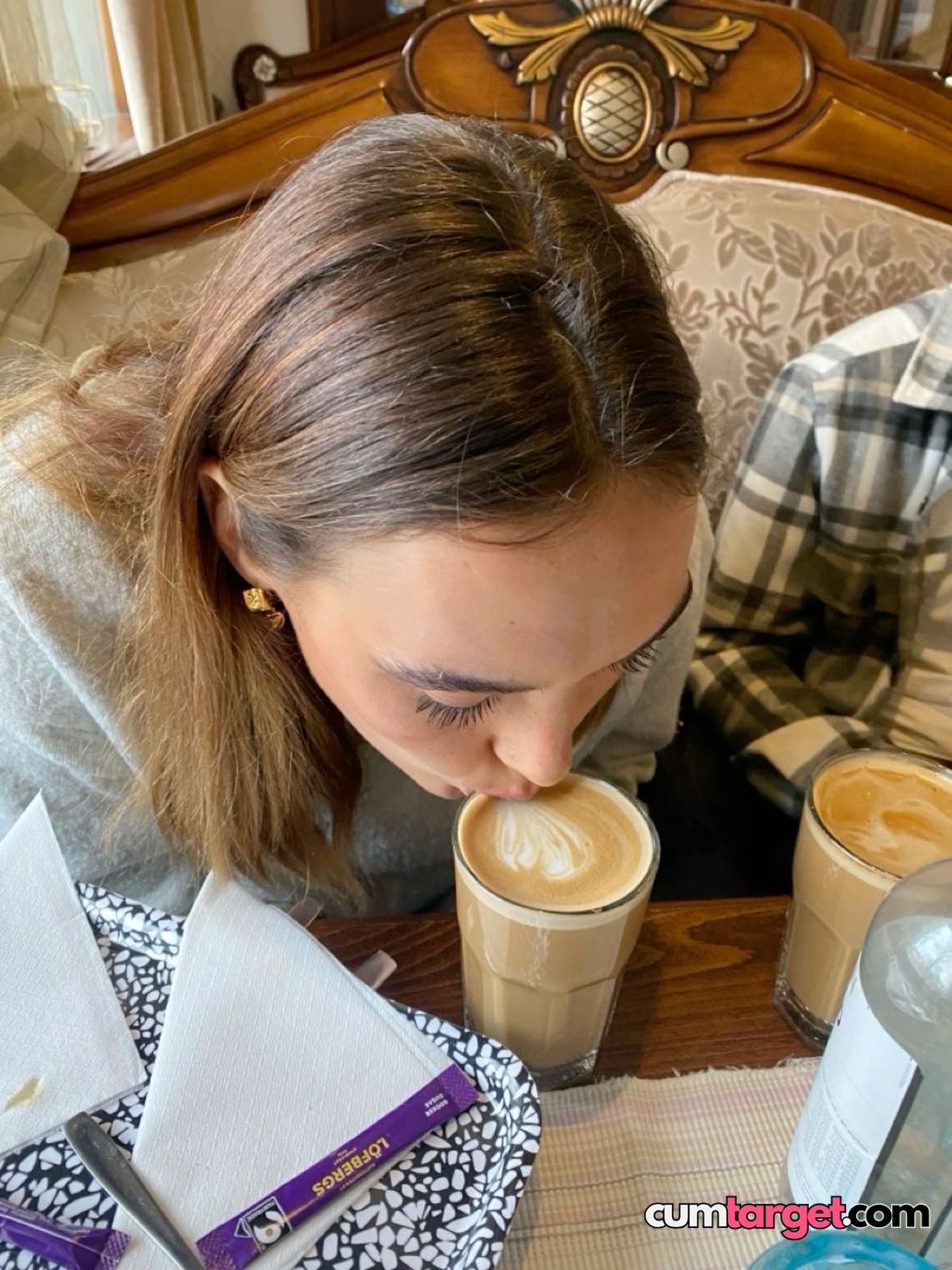 Cum On Woman Enjoying Coffee Latte