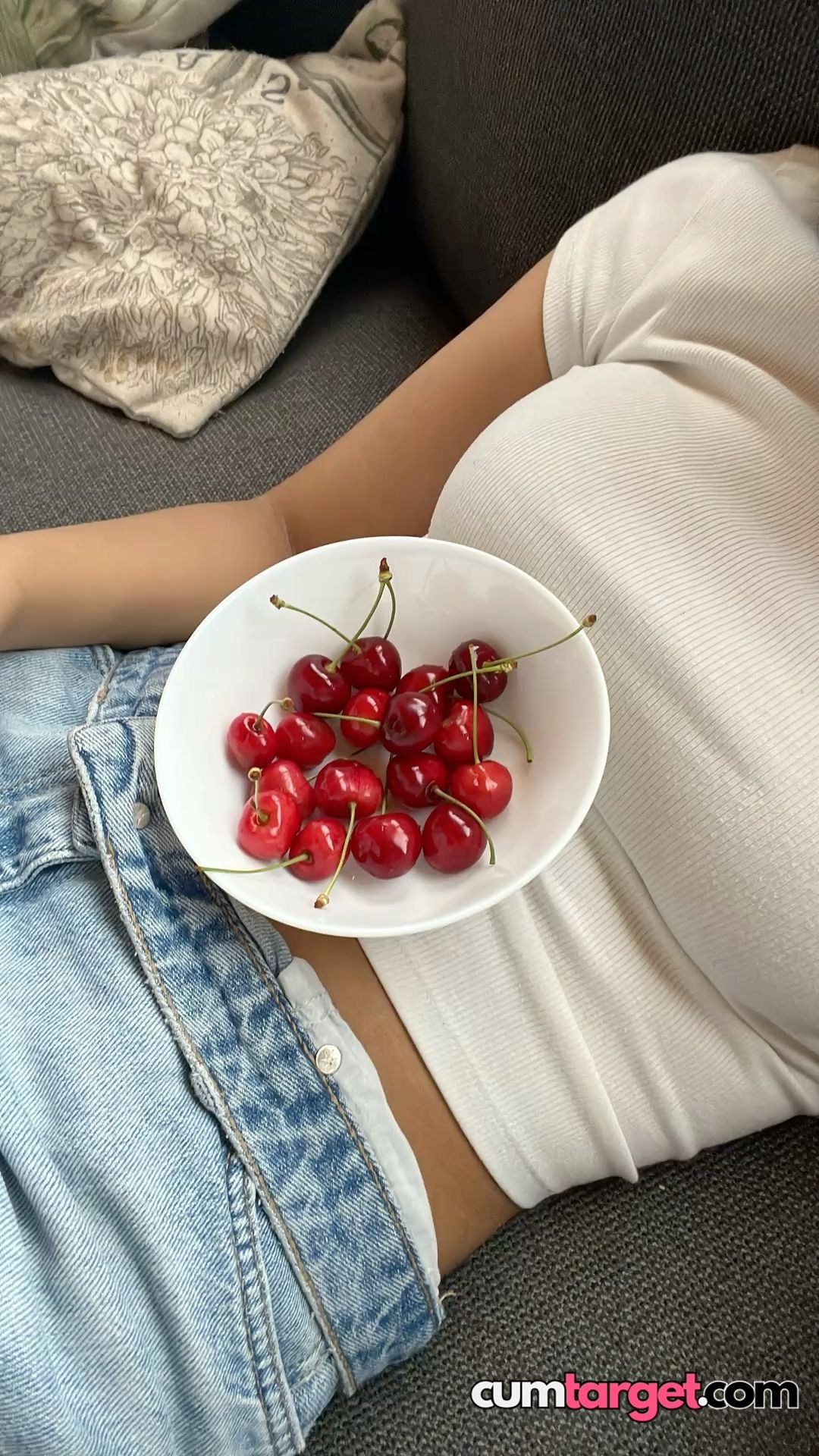 Waiting for Cum Cherries on Casual Outfit