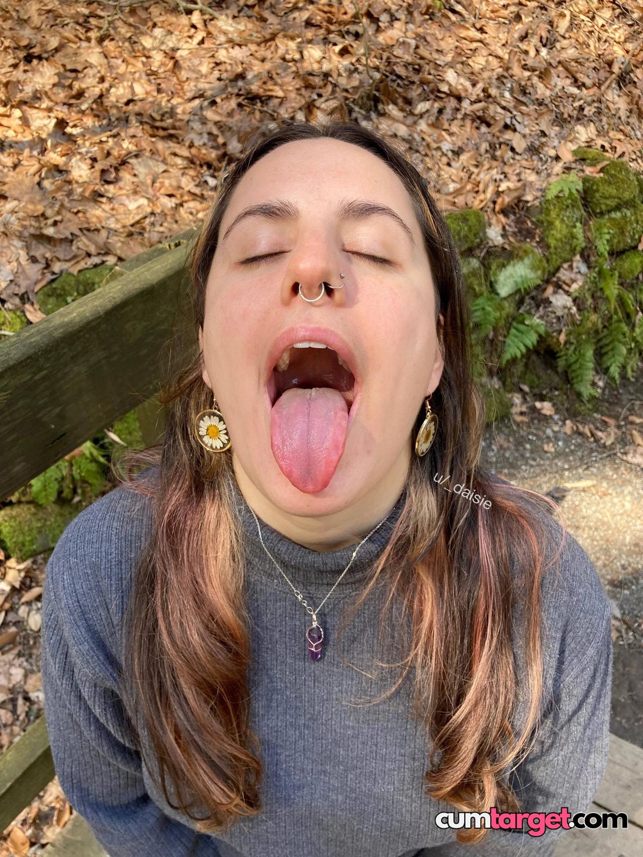 Wait for you Woman Sticking Out Tongue Outdoors