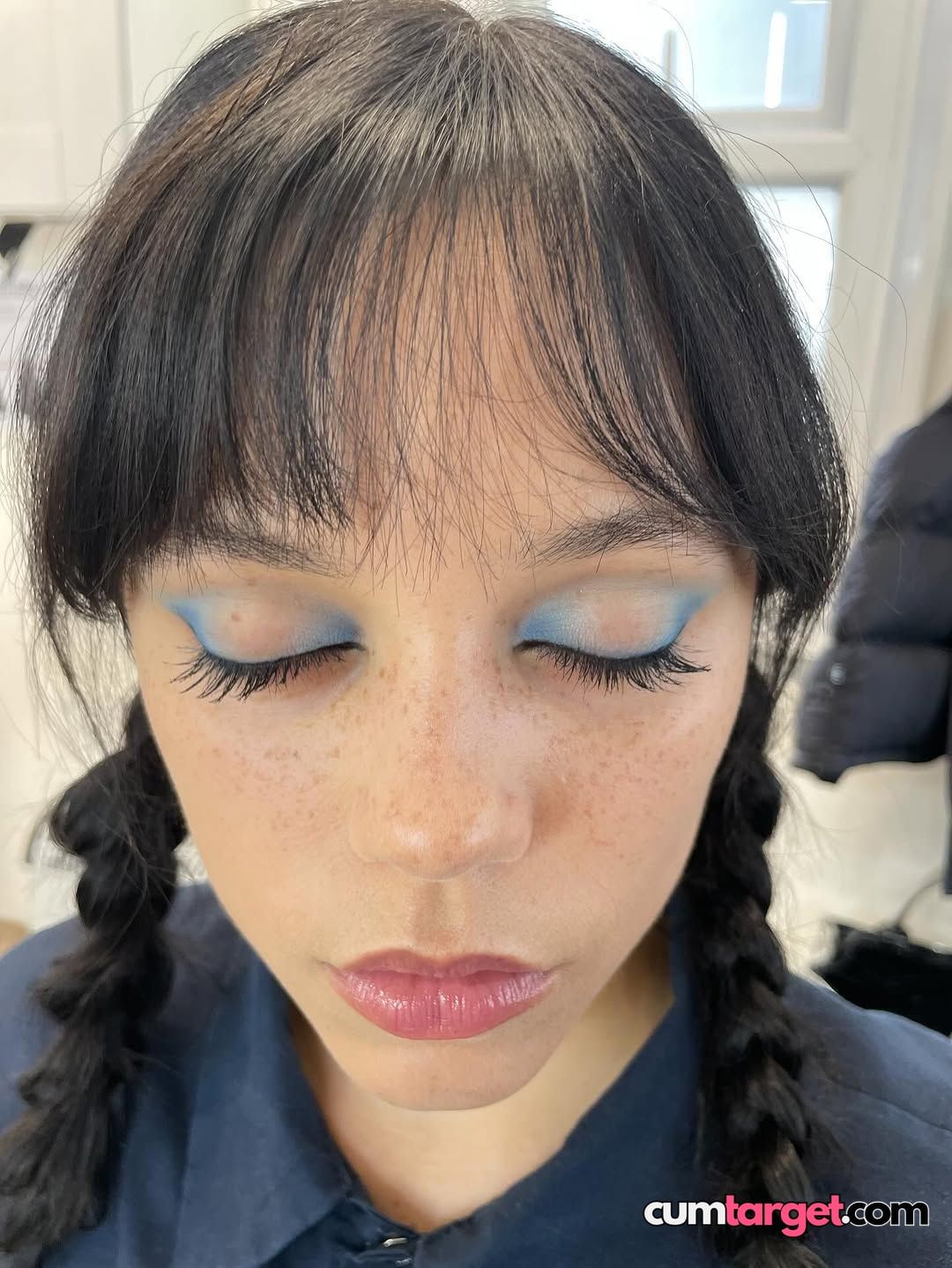 Waiting for Cum Close-up of Woman with Blue Eyeshadow