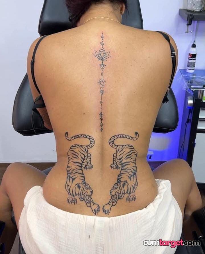Waiting for Cum Back Tattoo with Tigers