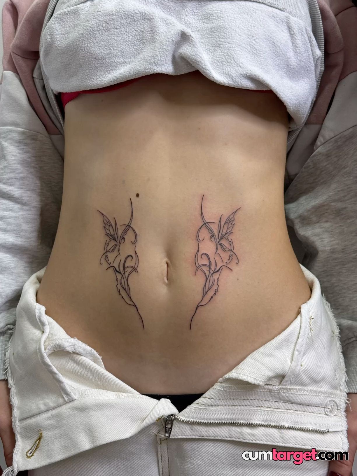 Cum On Delicate Butterfly Tattoos on Waist