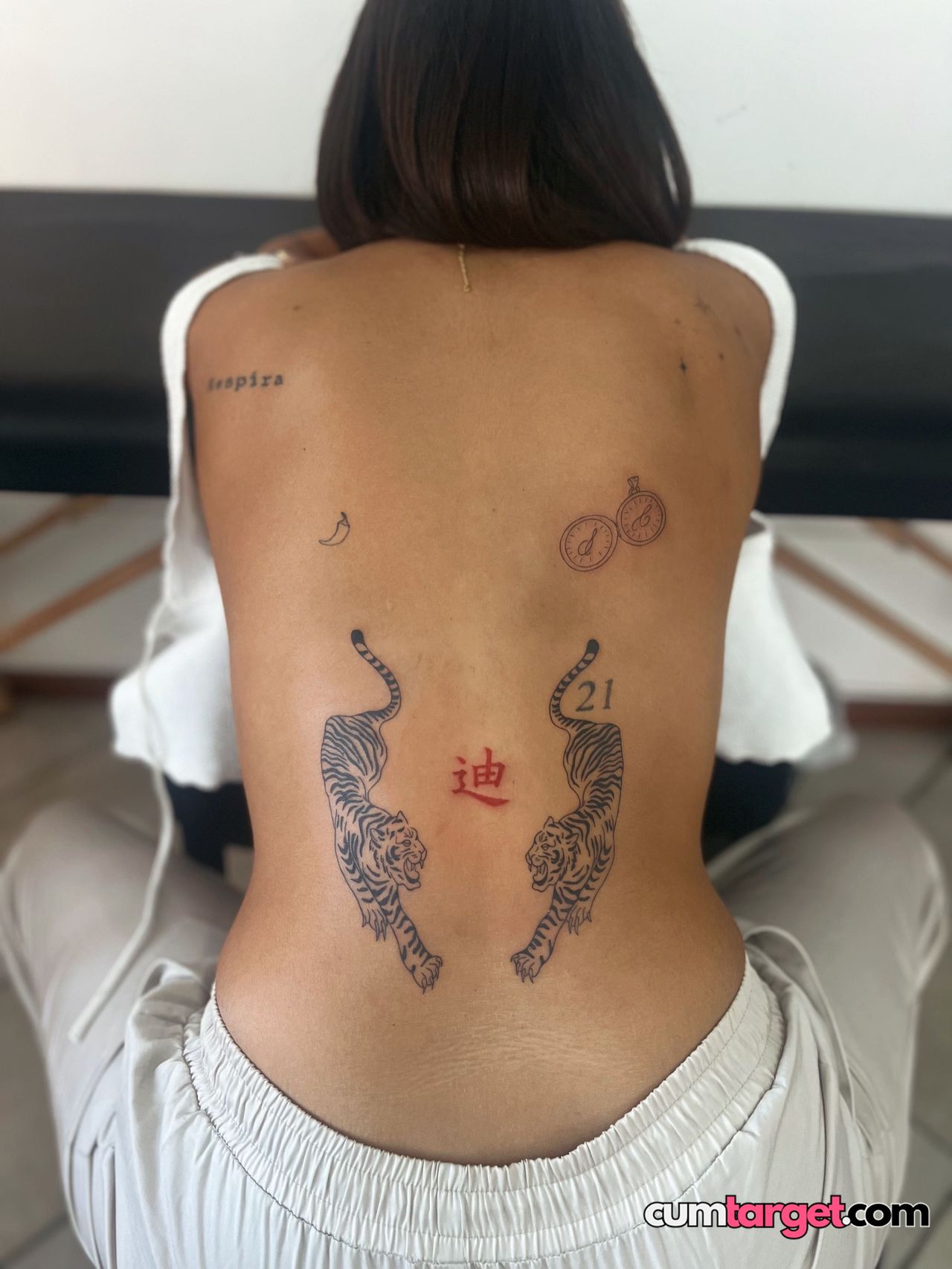 Cum On Tattooed Back with White Pants