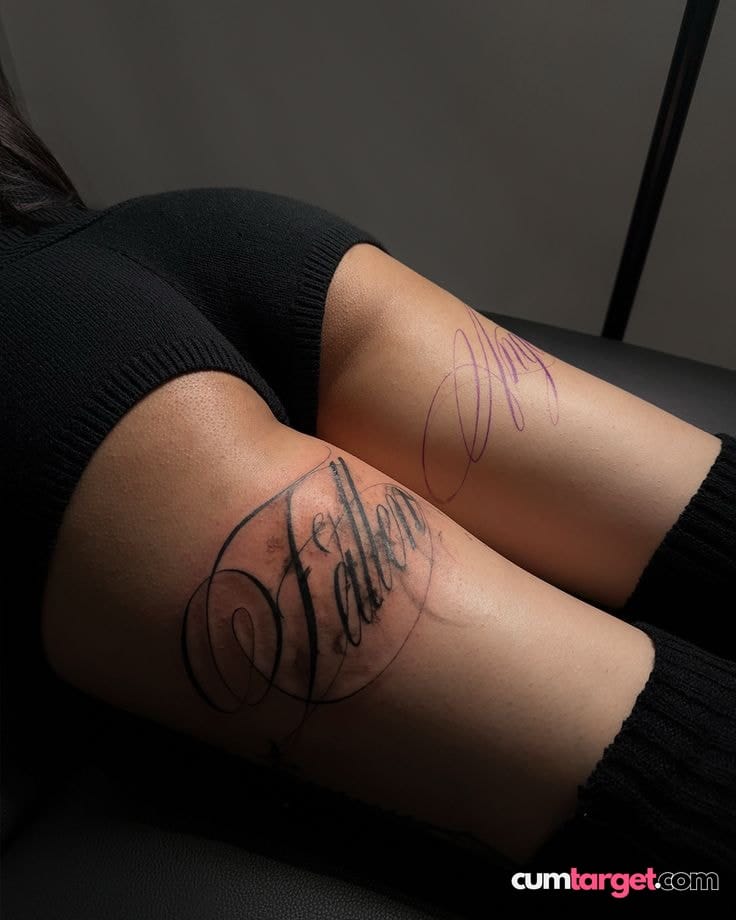 Spray on Tattooed Thighs in Black Socks