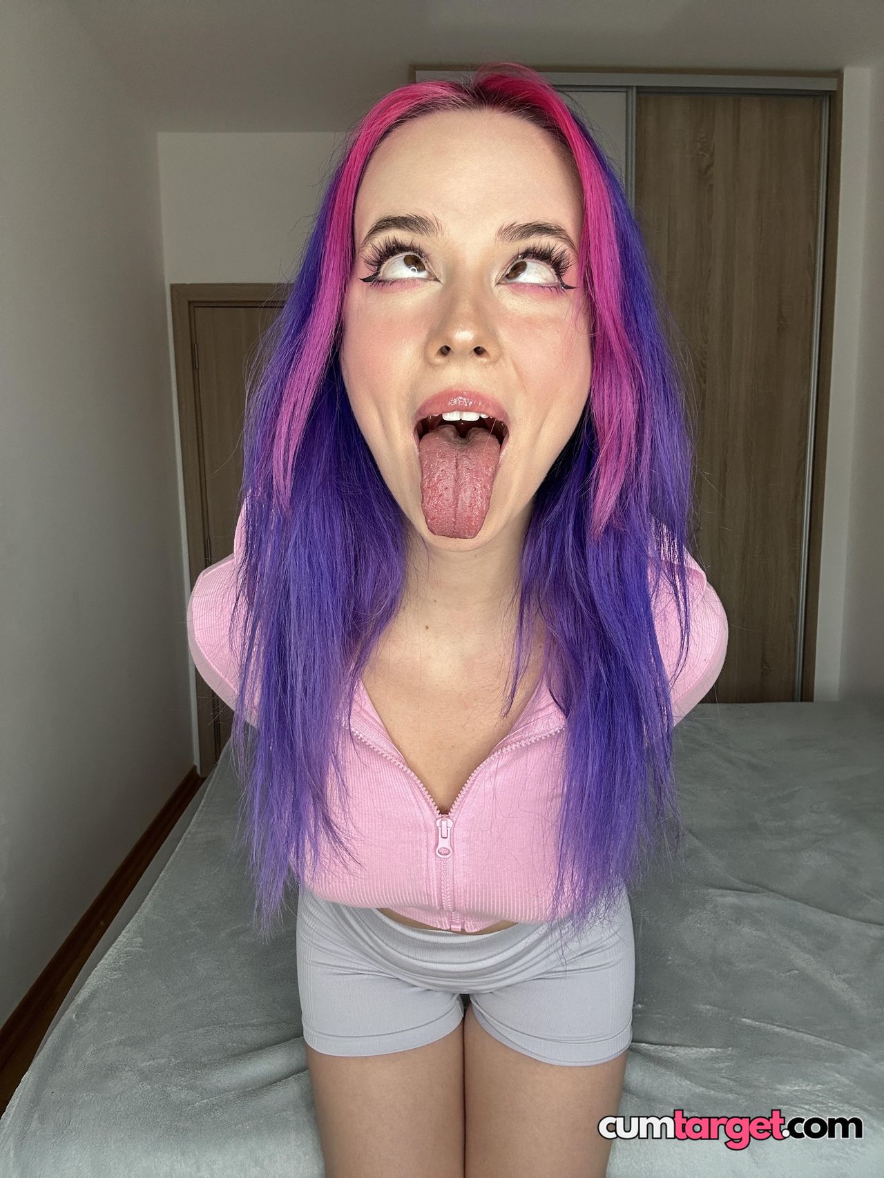 Cum On Playful Woman Sticking Out Tongue
