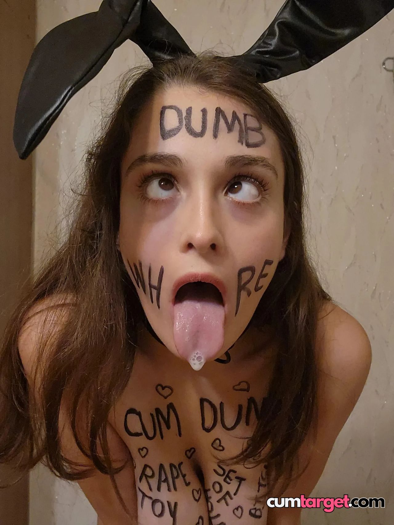 Cum Target Woman with Writing on Face and Body
