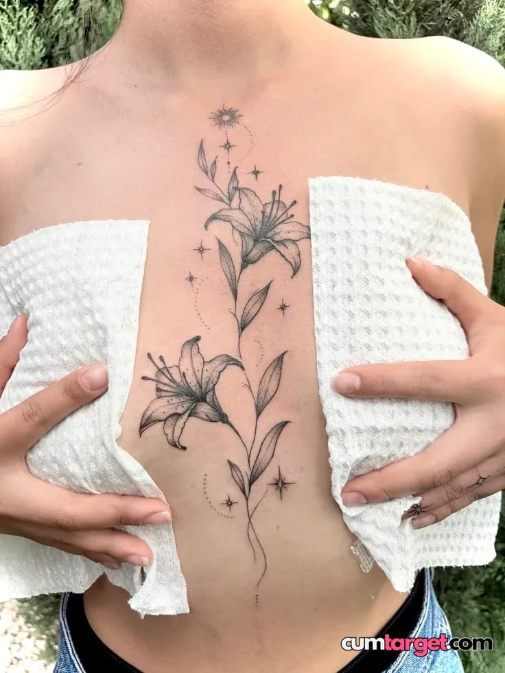 Waiting for Cum Floral Chest Tattoo Reveal