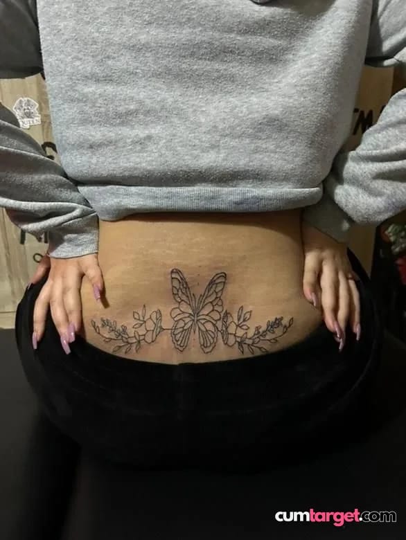 Waiting for Cum Butterfly Lower Back Tattoo
