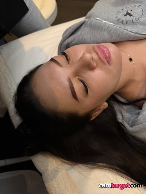 Cum Target Relaxing Woman with Closed Eyes
