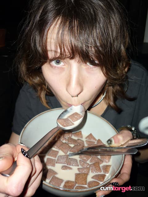 Cum Target Person Eating Cereal