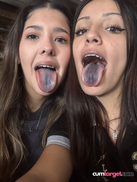 Waiting for Cum Two Women Showing Blue Tongues