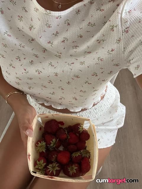 Wait for you Holding Basket of Strawberries
