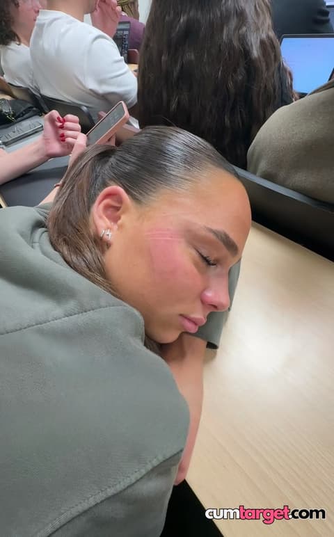 Cum On Woman Sleeping in Classroom