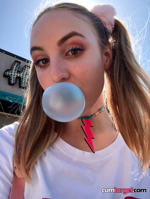 Wait for you Girl Blowing Bubblegum Bubble