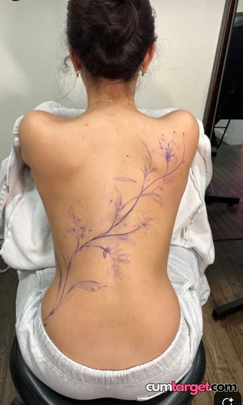Waiting for Cum Floral Back Tattoo Outline