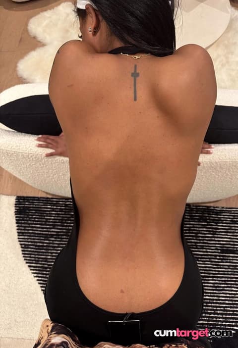 Cum On Back Tattoo and Black Outfit