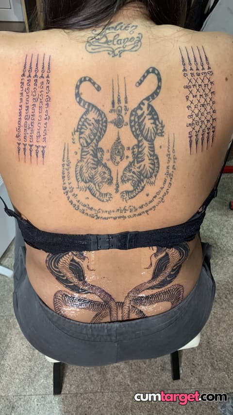 Cum On Intricate Back Tattoos