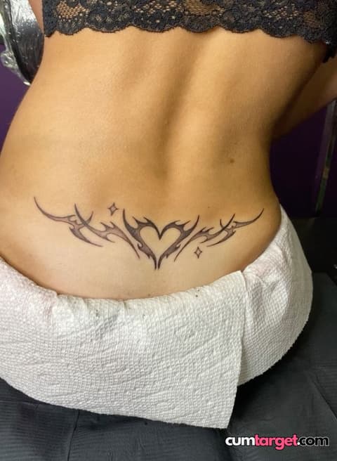 Cum On Lower Back Tribal Heart Tattoo