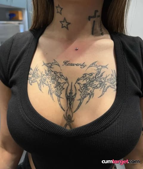 Waiting for Cum Tattooed Chest with Piercing