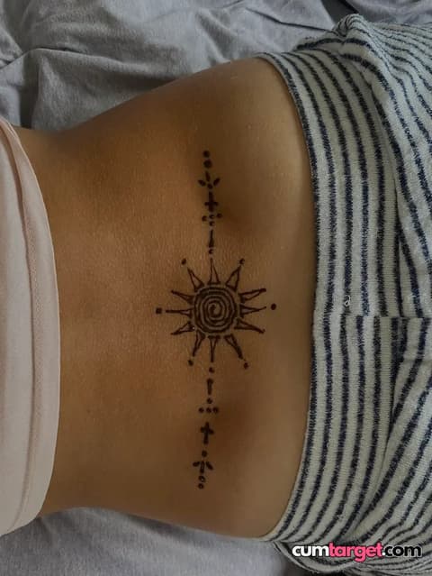 Waiting for Cum Sun Tattoo on Lower Back