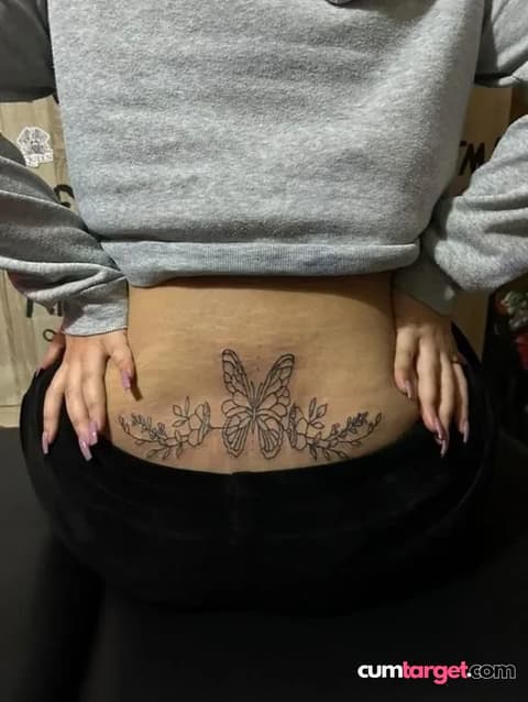 Waiting for Cum Butterfly Lower Back Tattoo