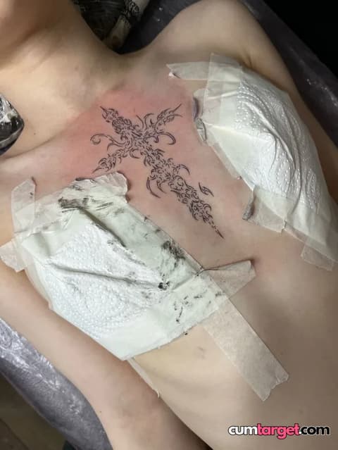 Waiting for Cum Fresh Chest Tattoo