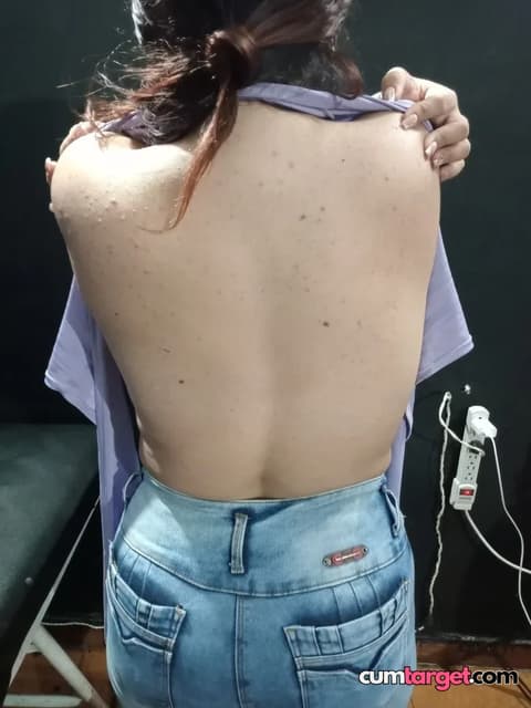 Cum On Woman Lifting Shirt Showing Back