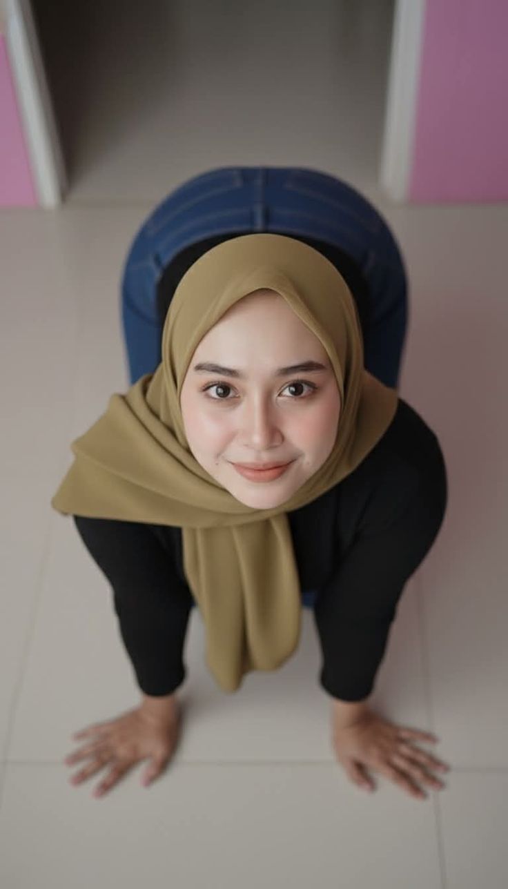 Woman in Hijab Posing on Floor