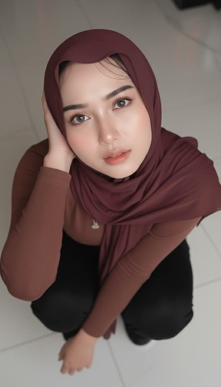 Woman in Hijab Looking Up