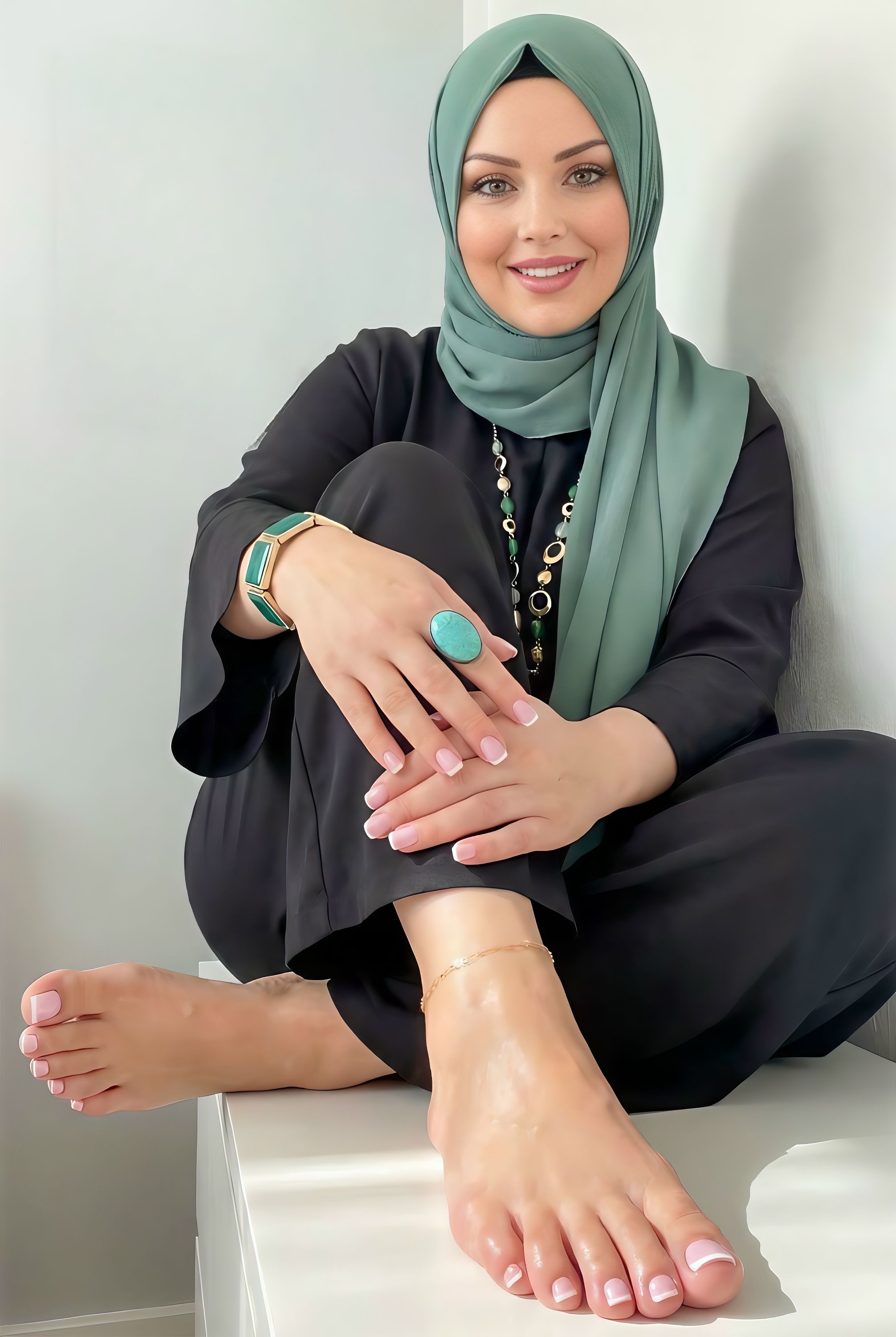 Smiling Woman in Hijab Relaxing