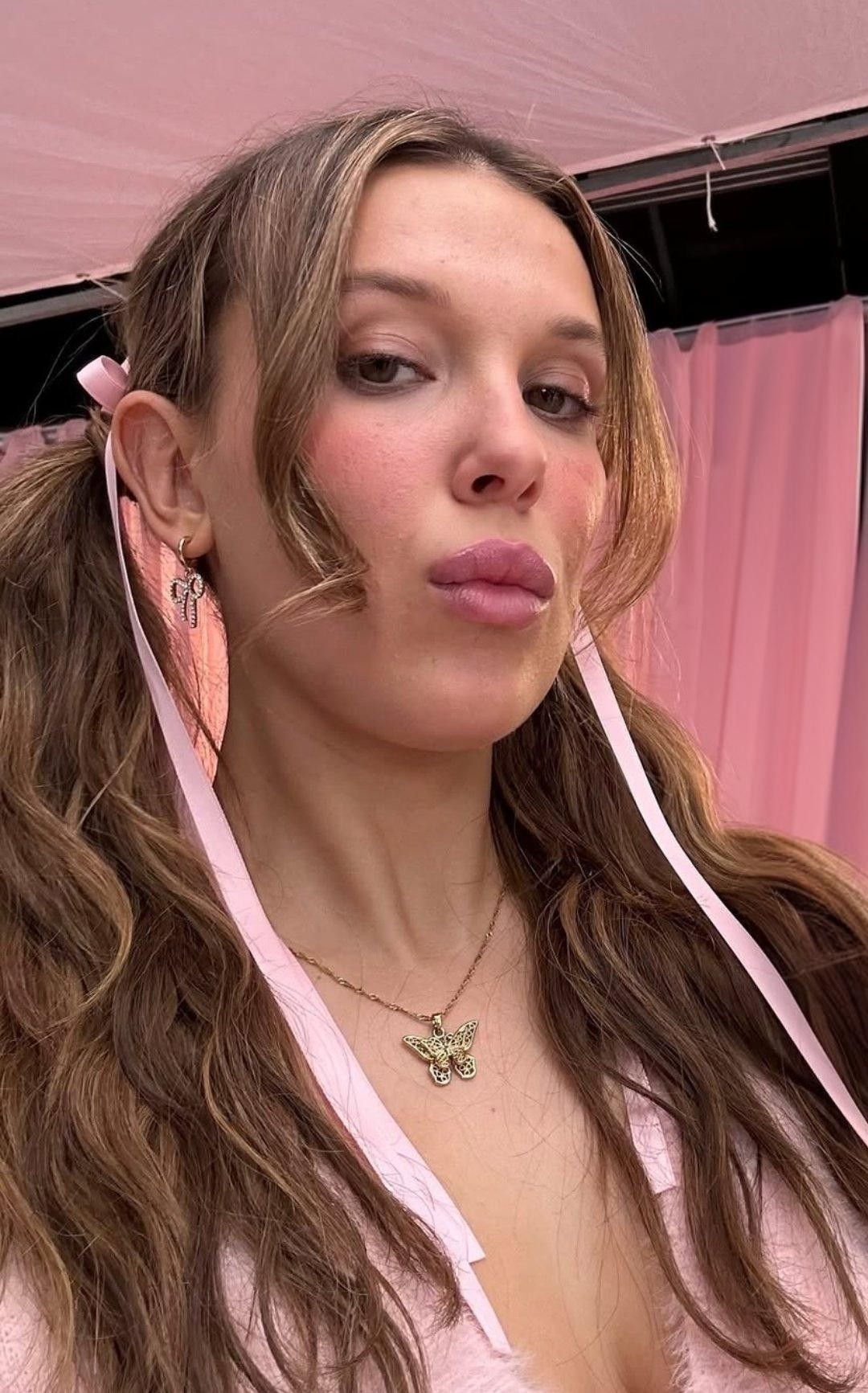 Close-up Selfie with Pink Ribbons