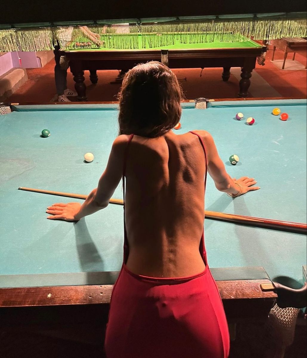Backless Dress at Pool Table