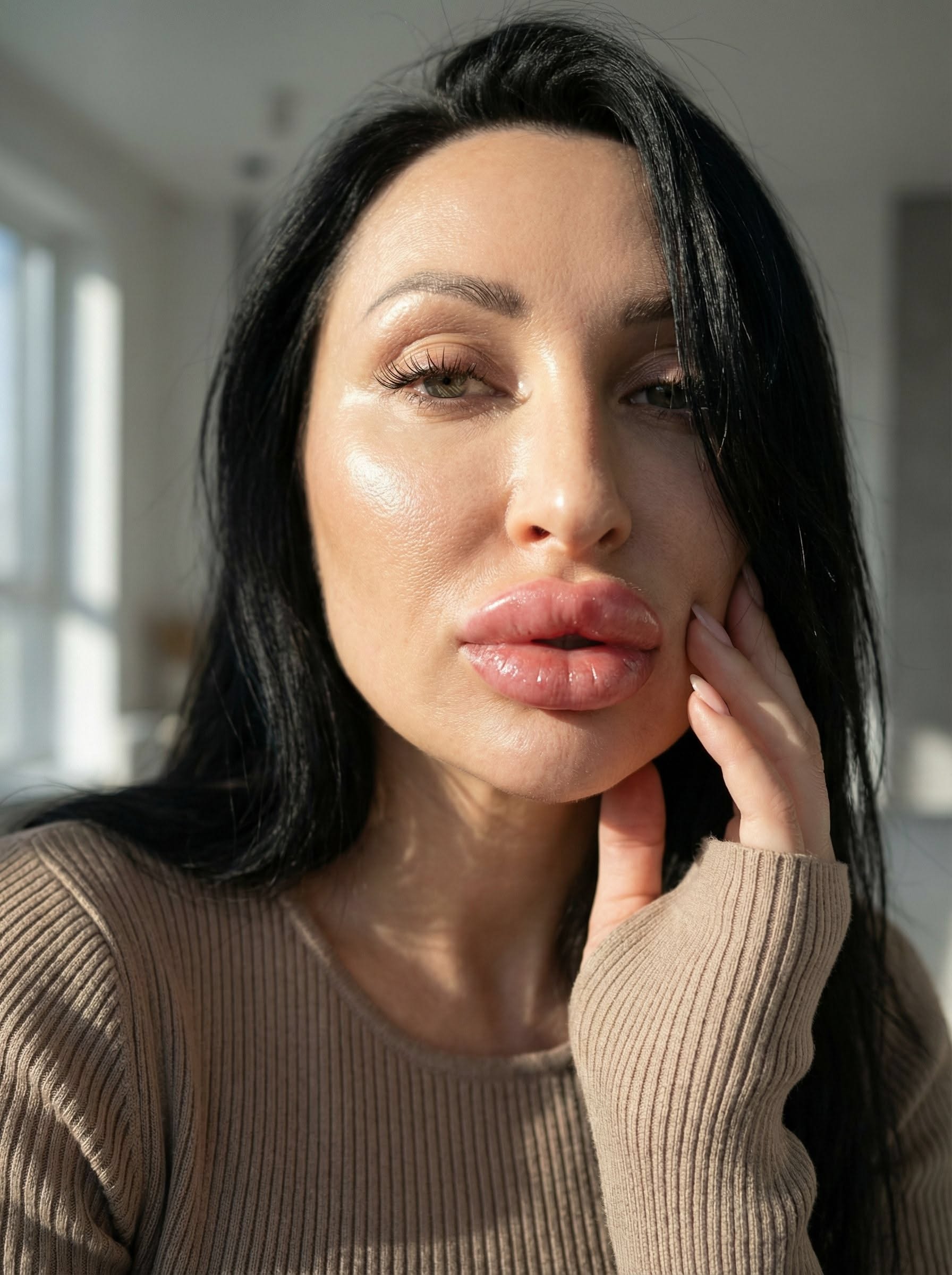 Close-up Woman Touching Face