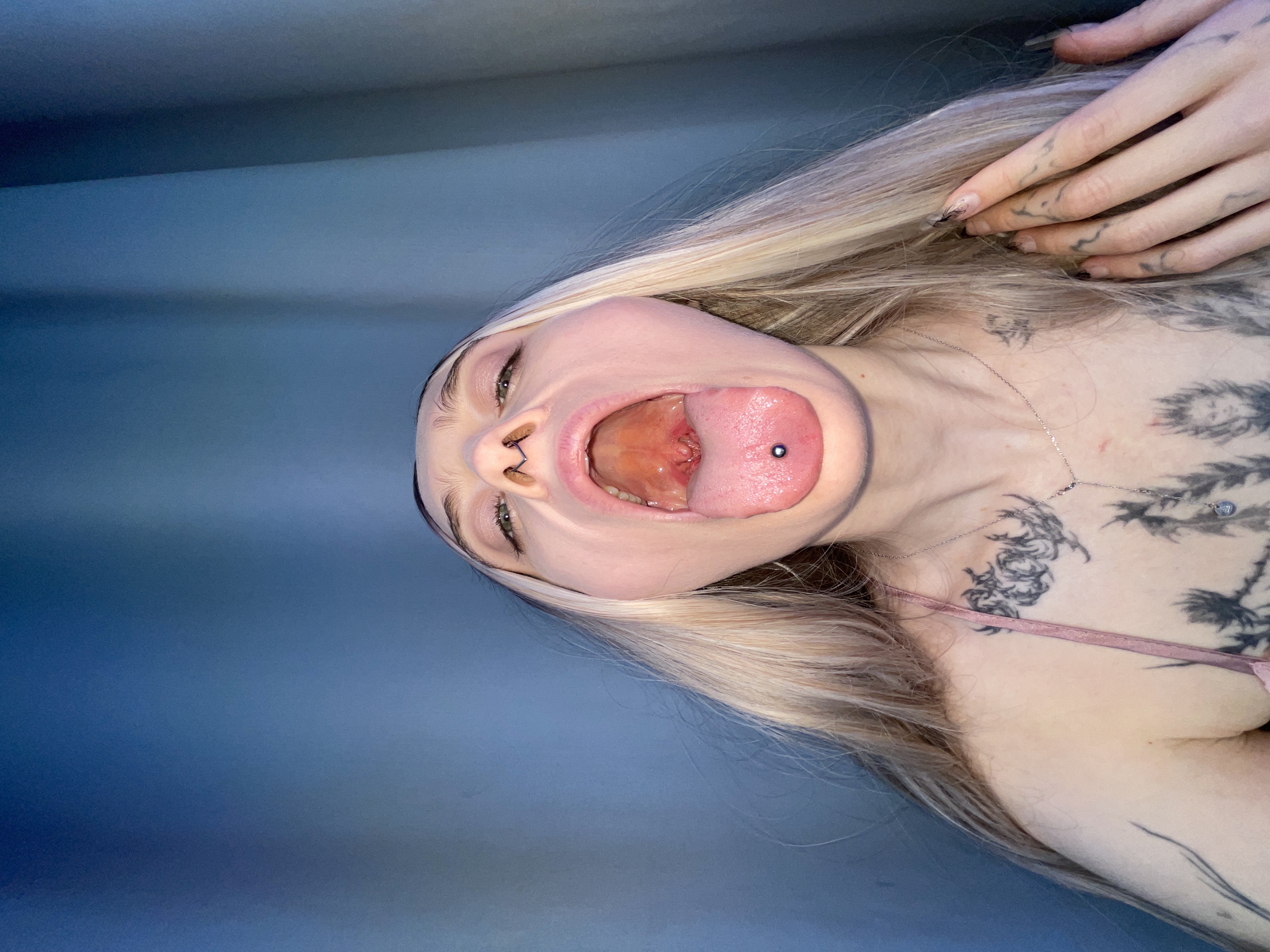 Wait for cum Spray on Close-up Tongue Piercing Display