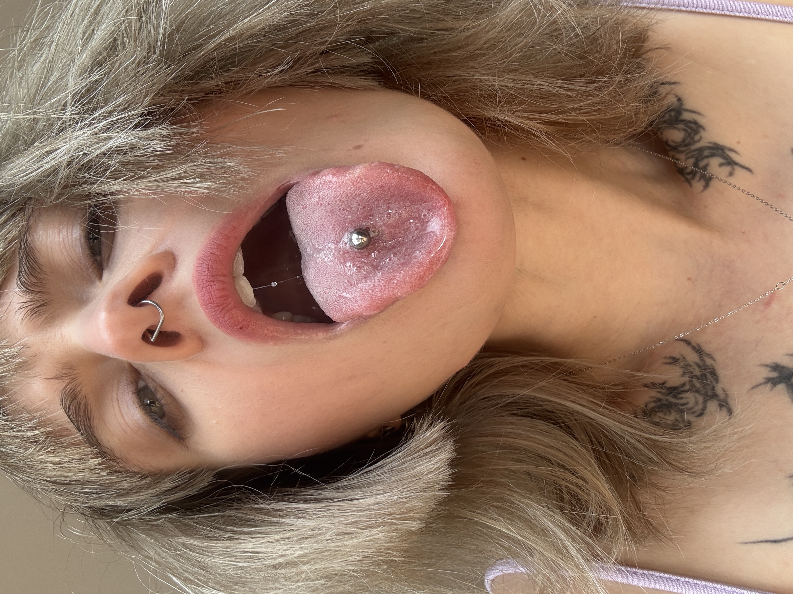 Spray on Wait for cum Close-up with Tongue Piercing