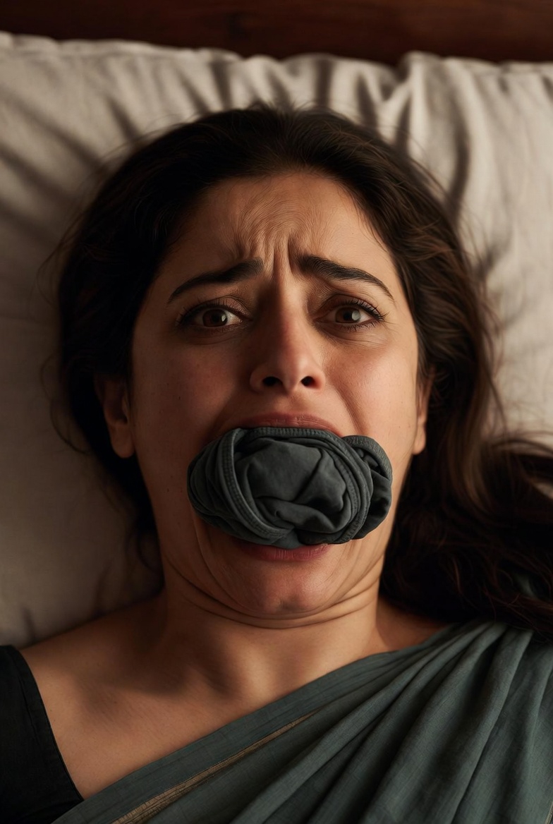 Spray on Wait for cum Woman with cloth in mouth