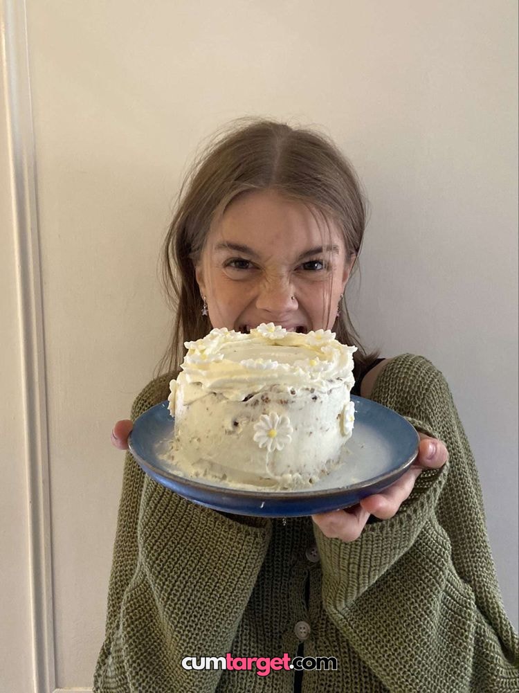 Cum target Cum target Woman Holding Cake