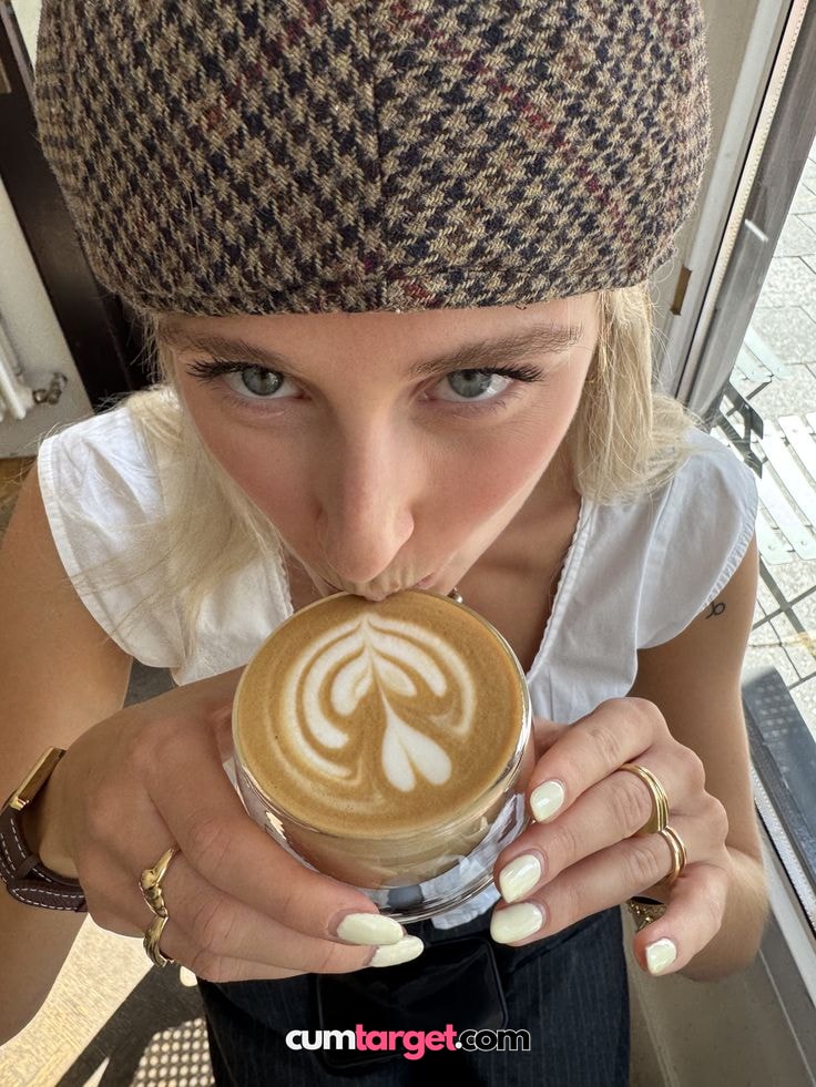 Spray on Cum target Woman Enjoying Latte Art