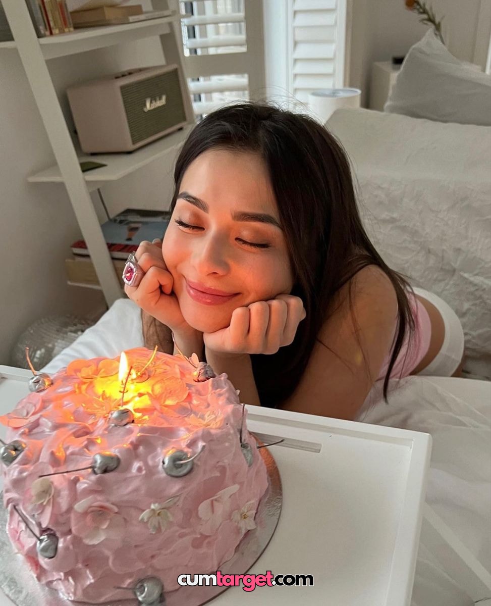 Finish on Wait for cum Woman Smiling at Birthday Cake